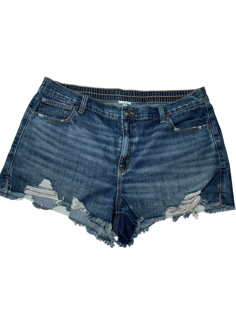 Aerie Daydream Distressed Denim Shorts | Size XL | Dark Wash Frayed Hem